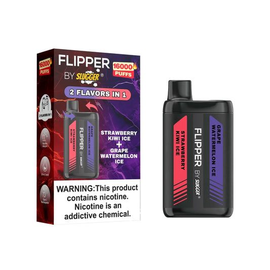 Flipper 16000 Puffs Disposable by Slugger Strawberry Kiwi ice + Grape Watermelon Ice