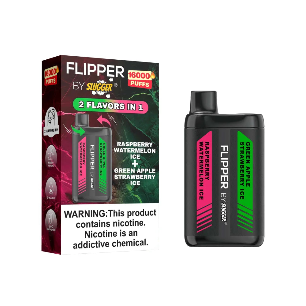 Flipper 16000 Puffs Disposable by Slugger Raspberry Watermelon Ice + Green Apple Strawberry Ice