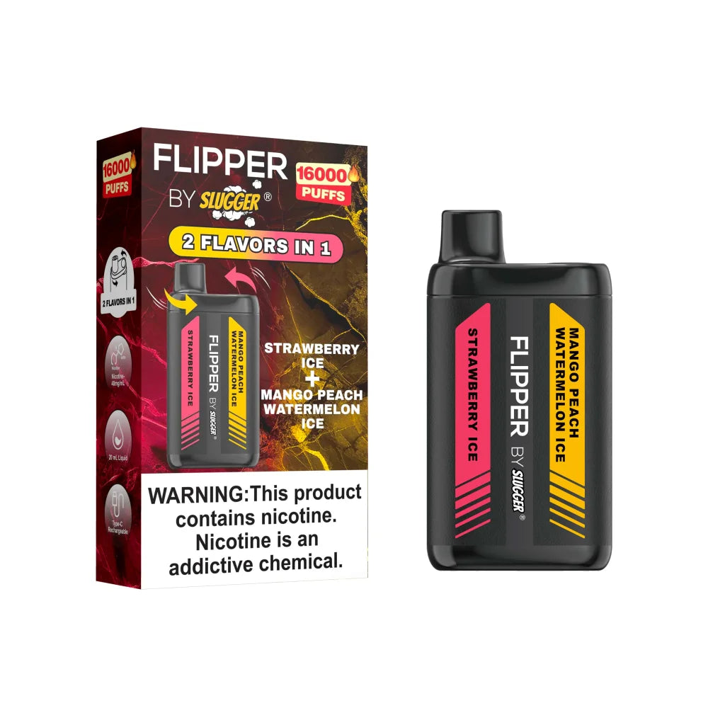 Flipper 16000 Puffs Disposable by Slugger  Strawberry Ice + Mango Peach Watermelon Ice
