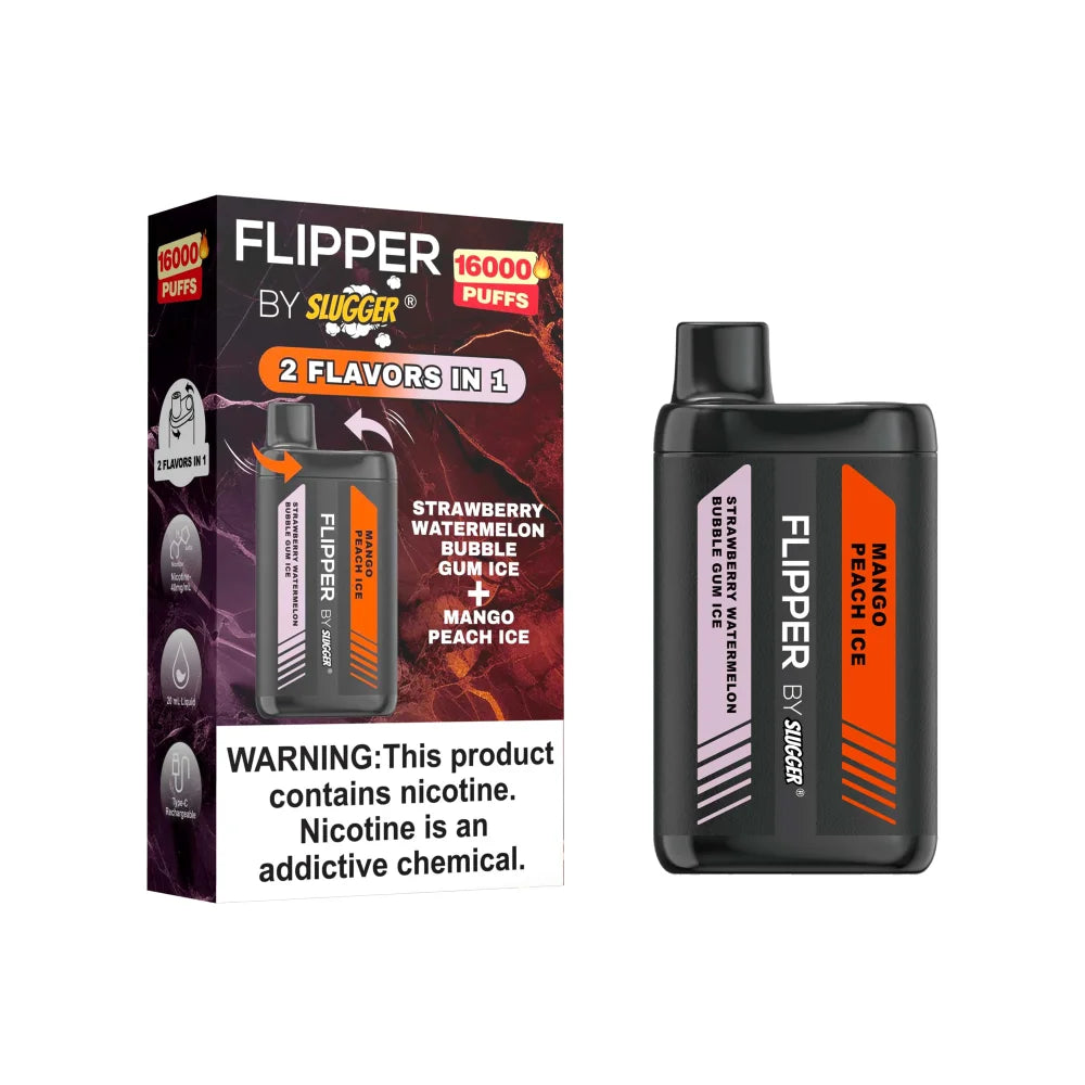 Flipper 16000 Puffs Disposable by Slugger Strawberry Watermelon Bubblegum Ice + Mango Peach Ice