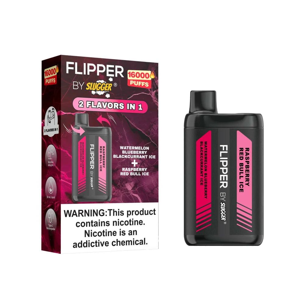 Flipper 16000 Puffs Disposable by Slugger Watermelon Blueberry Blackcurrant Ice + Raspberry Red bull Ice