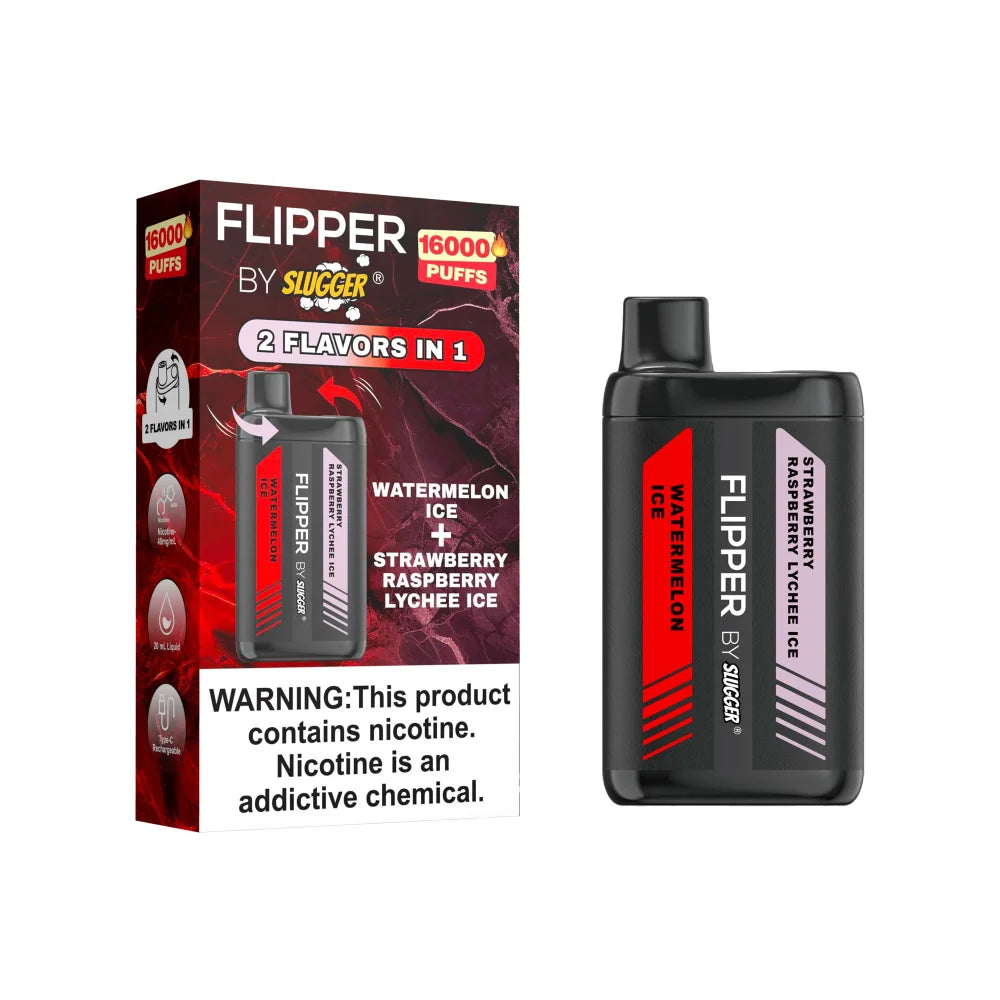 Flipper 16000 Puffs Disposable by Slugger  Watermelon Ice + Strawberry Raspberry Lychee