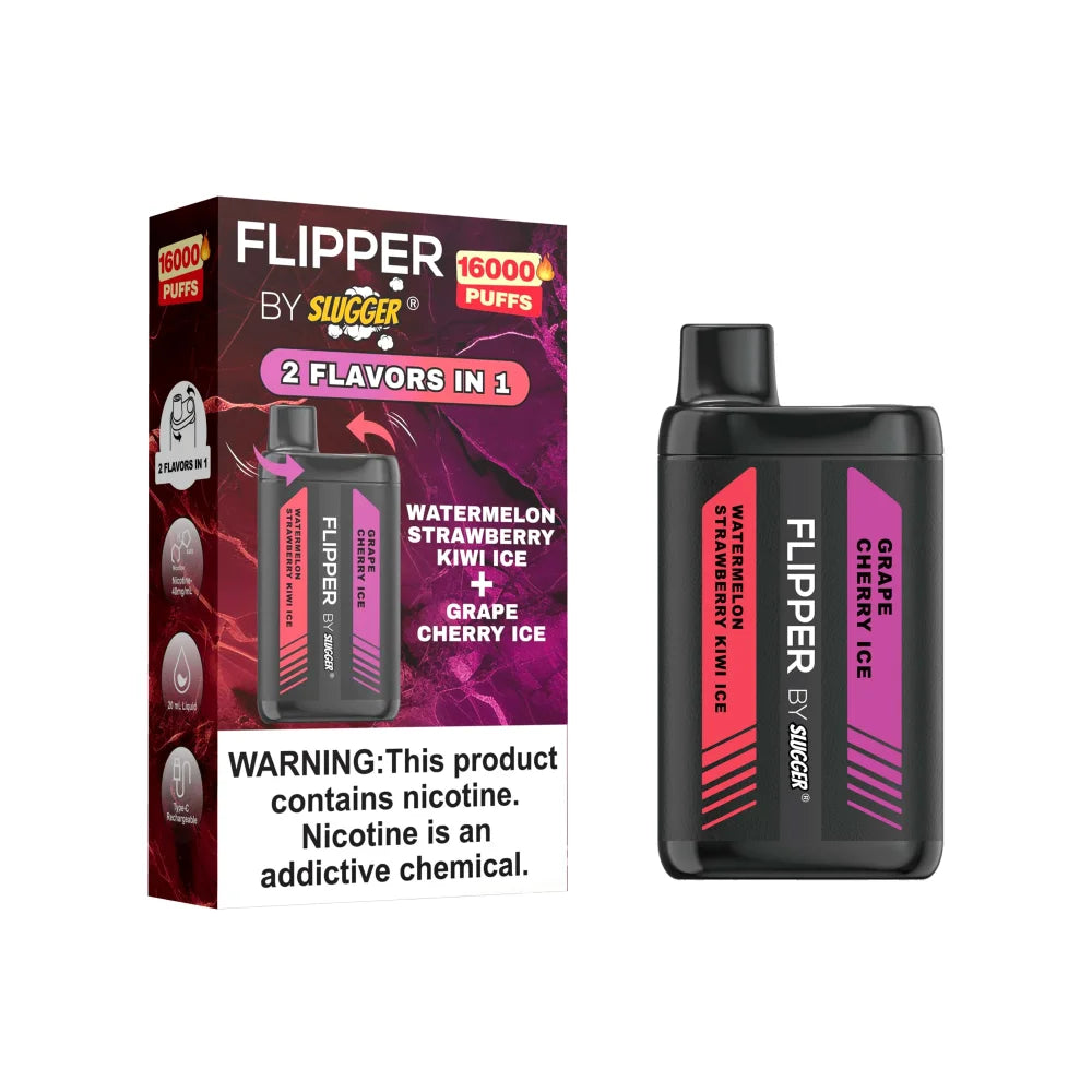 Flipper 16000 Puffs Disposable by Slugger  Watermelon Strawberry Kiwi Ice + Grape Cherry Ice